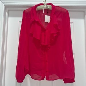 Zara hot pink sheer ruffle blouse